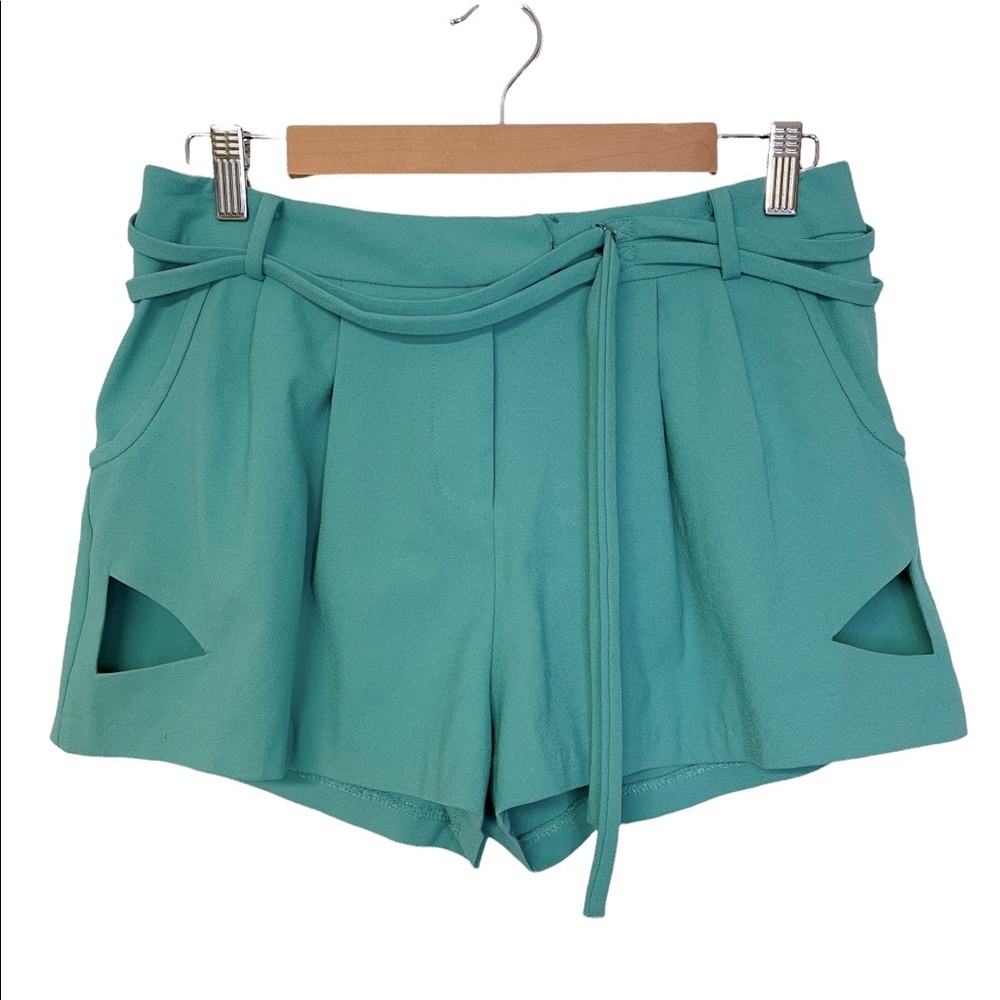 1019 - Anna Grace Turquoise Triangle Cut-Out Shorts